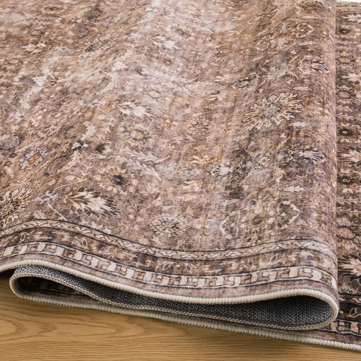Mirae Washable Vintage Persian Mocha Brown Rug Area Rugs Lahome