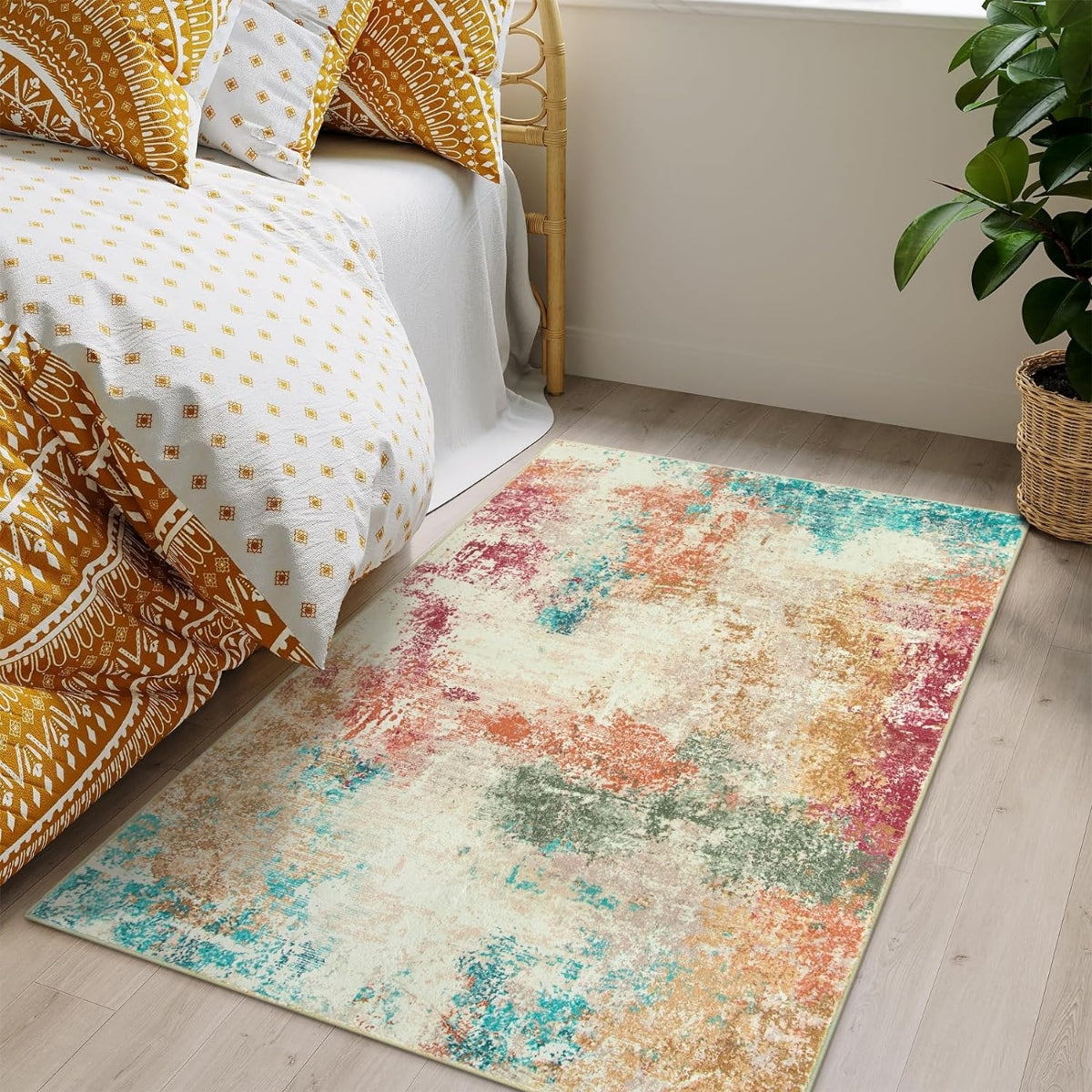 Mireille Washable Contemporary Modern Abstract Colorful Rug Area Rugs Lahome 3' x 5'