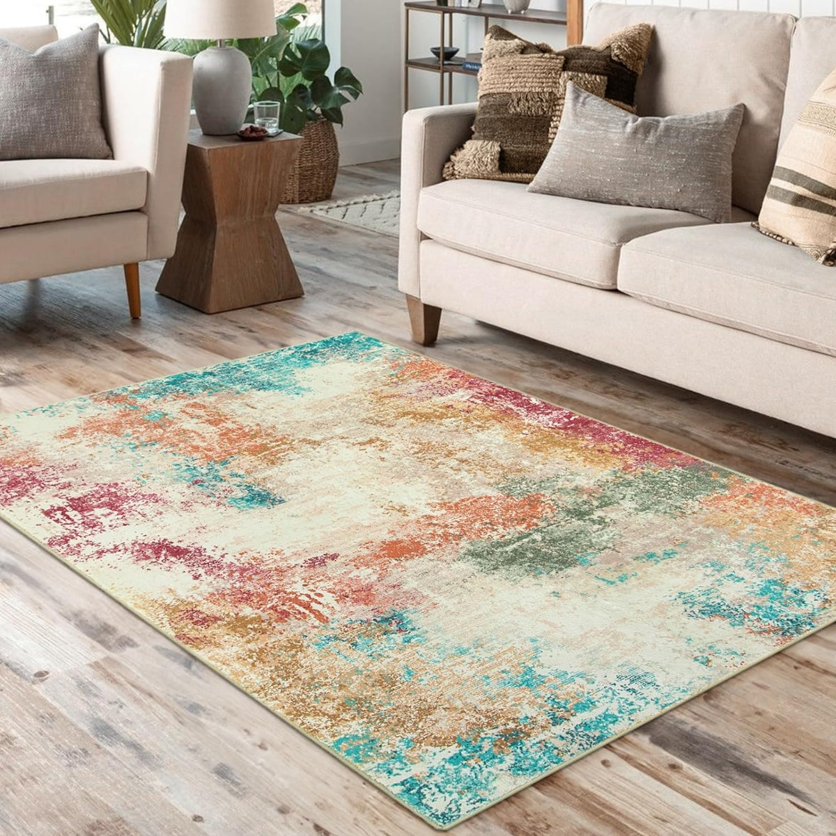 Mireille Washable Contemporary Modern Abstract Colorful Rug Area Rugs Lahome