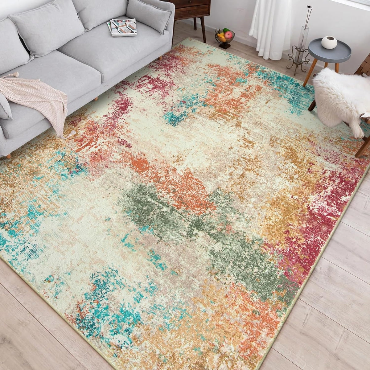 Mireille Washable Contemporary Modern Abstract Colorful Rug Area Rugs Lahome 6' x 9'