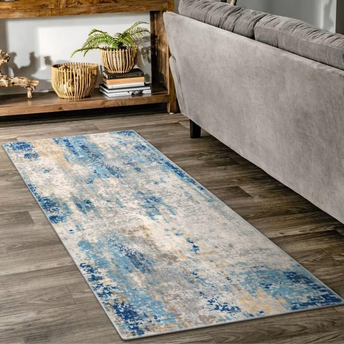 Etoile Washable Modern Abstract Blue/Yellow/Ivory Rug Area Rugs Lahome 2' x 4.3'
