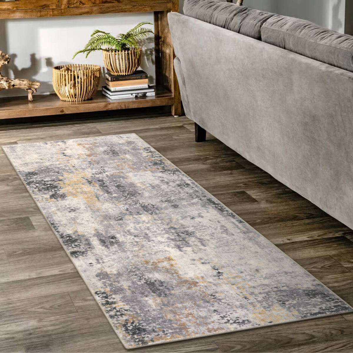 Etoile Washable Modern Abstract Grey/Beige/Yellow Rug Clearance Rugs Lahome 2' x 4.3'