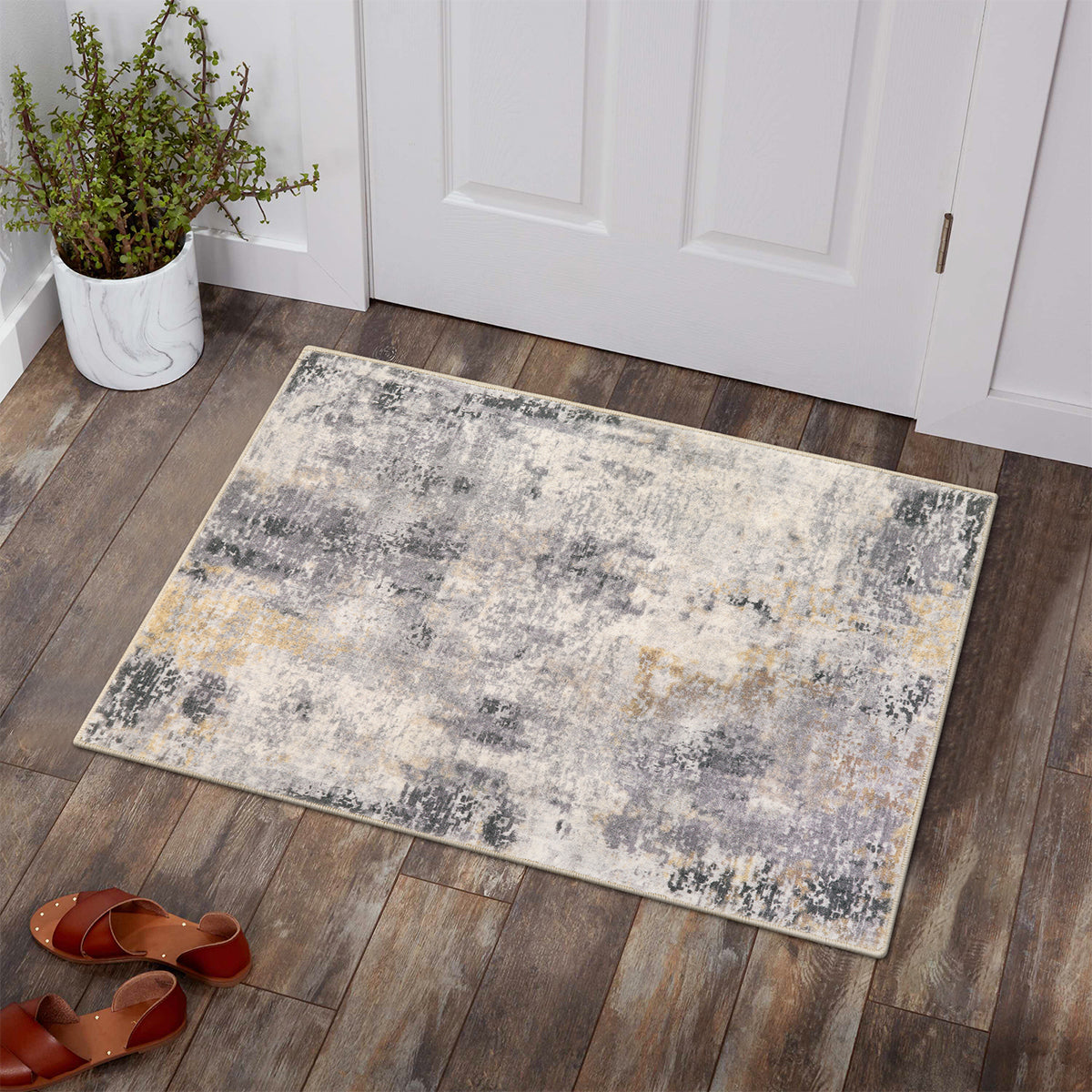 Etoile Washable Modern Abstract Grey/Beige/Yellow Rug Clearance Rugs Lahome