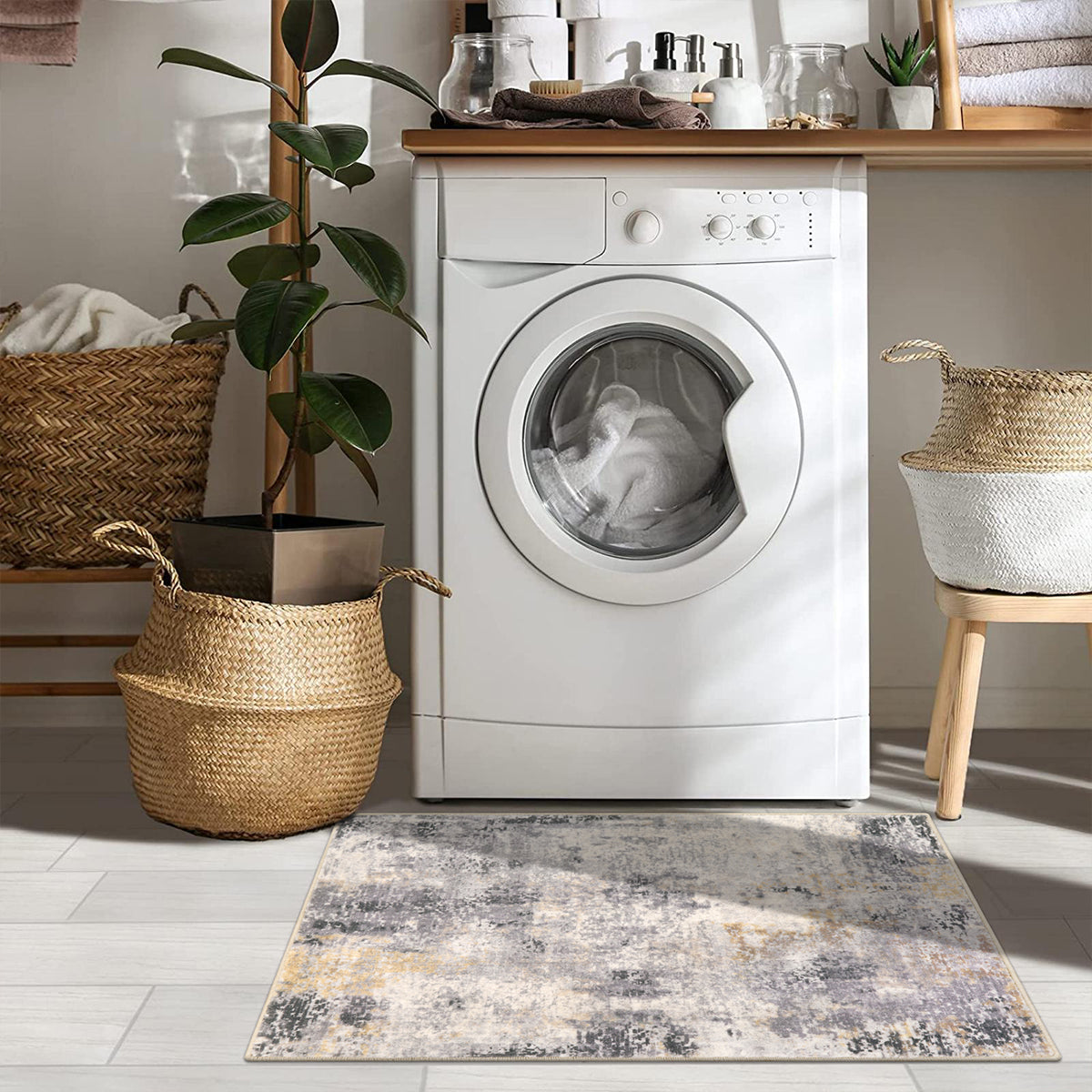 Etoile Washable Modern Abstract Grey/Beige/Yellow Rug Clearance Rugs Lahome