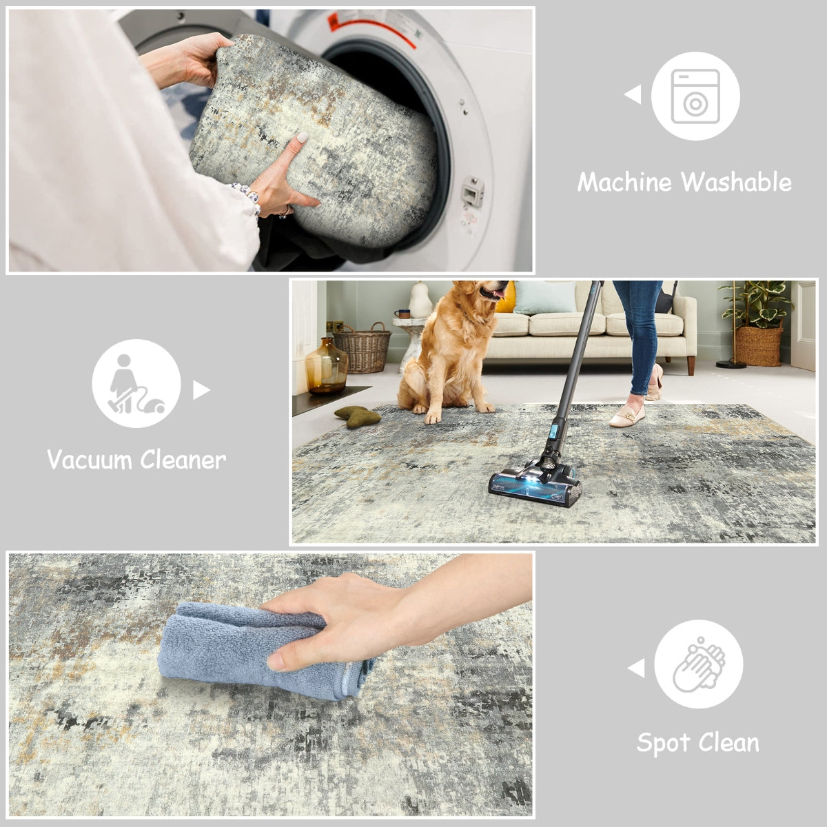 Etoile Washable Modern Abstract Grey/Beige/Yellow Rug Clearance Rugs Lahome