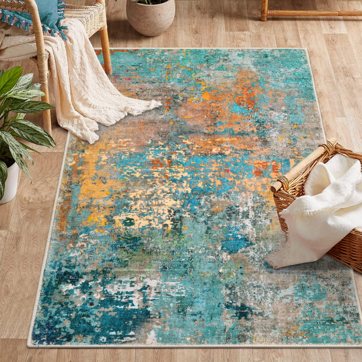 Etoile Washable Modern Abstract Rosy Clouds Area Rug Area Rugs Lahome