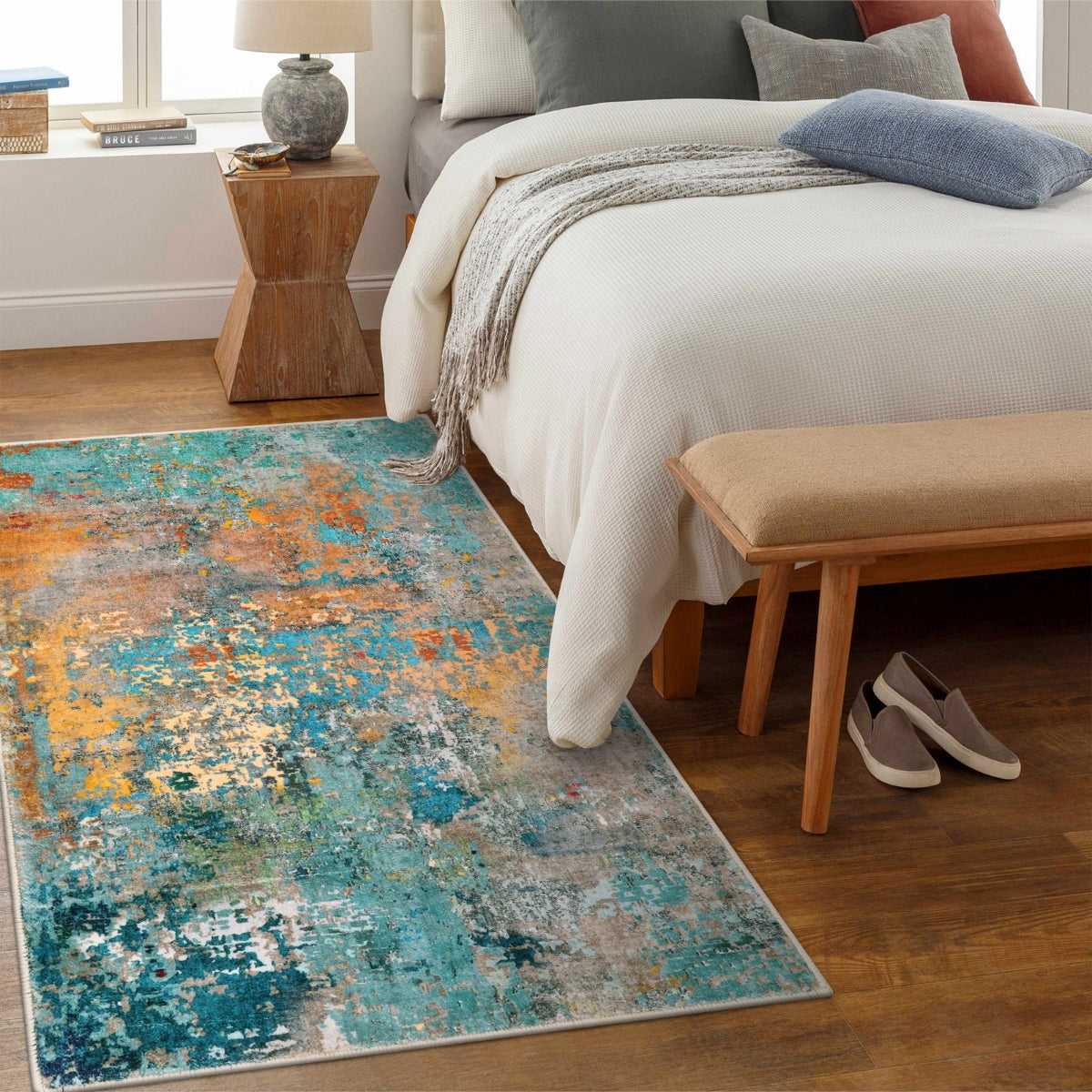 Etoile Washable Modern Abstract Rosy Clouds Area Rug Area Rugs Lahome