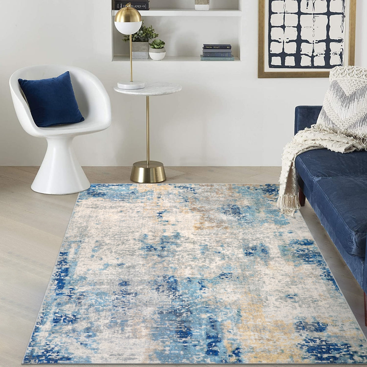 Etoile Washable Modern Abstract Blue/Yellow/Ivory Rug Area Rugs Lahome 5' x 7'