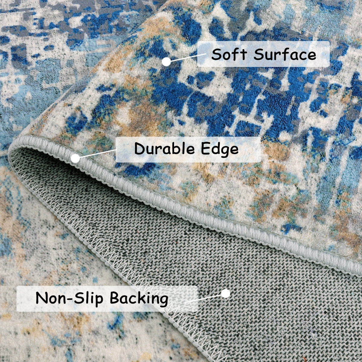 Etoile Washable Modern Abstract Blue/Yellow/Ivory Rug Area Rugs Lahome