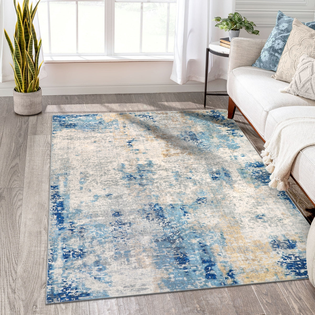 Etoile Washable Modern Abstract Blue/Yellow/Ivory Rug Area Rugs Lahome