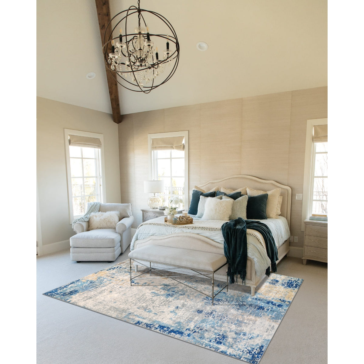 Etoile Washable Modern Abstract Blue/Yellow/Ivory Rug Area Rugs Lahome