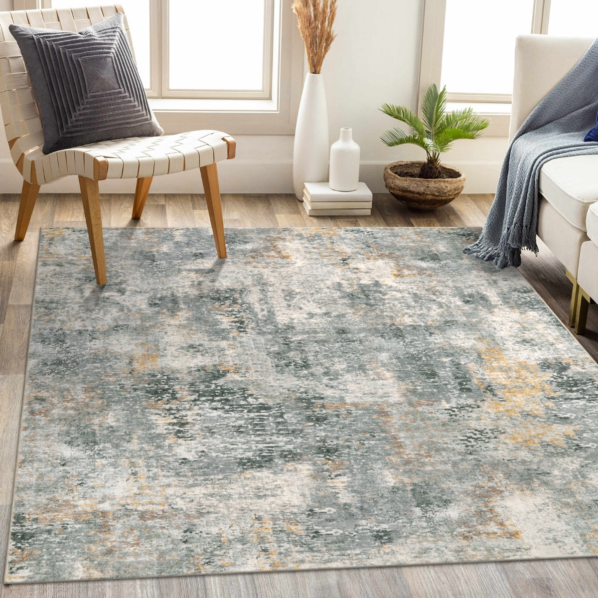 Etoile Washable Modern Abstract Grey/Beige/Yellow Rug Clearance Rugs Lahome