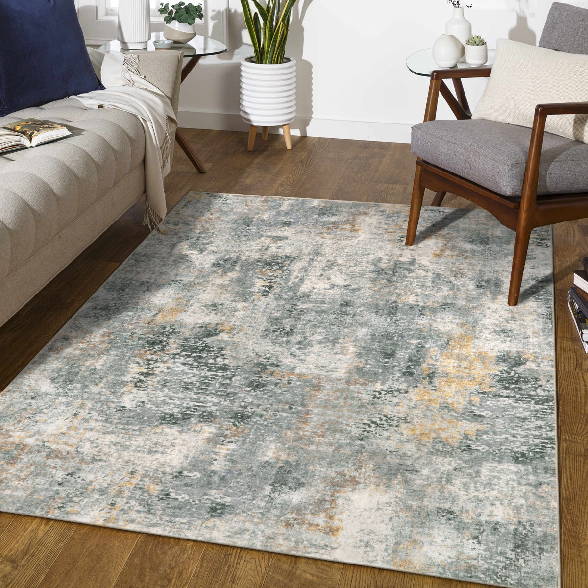 Etoile Washable Modern Abstract Grey/Beige/Yellow Rug Clearance Rugs Lahome