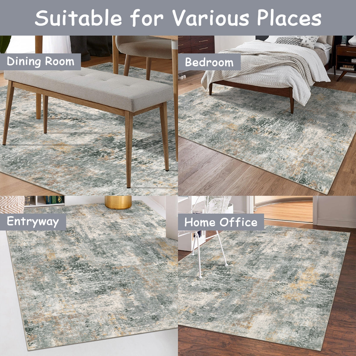 Etoile Washable Modern Abstract Grey/Beige/Yellow Rug Clearance Rugs Lahome