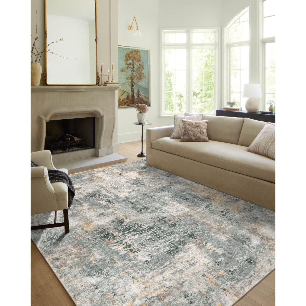 Etoile Washable Modern Abstract Grey/Beige/Yellow Rug Clearance Rugs Lahome 5' x 7'