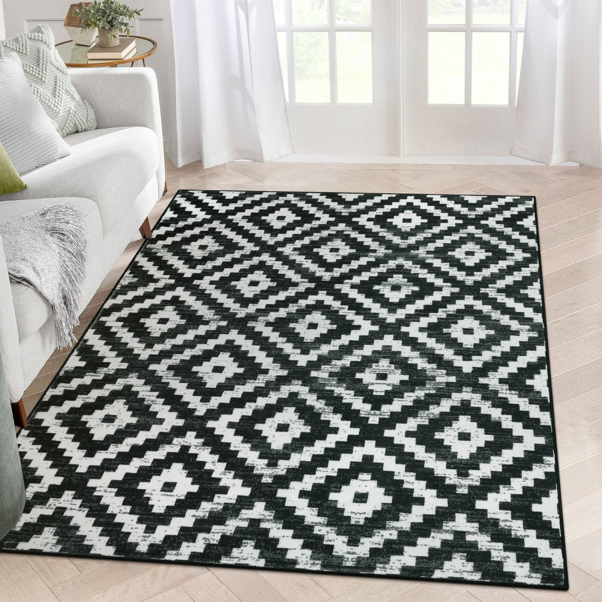 Clearance Joanne Washable Modern Moroccan Geometric Kilim Black Rug Clearance Rugs Lahome 5' x 7'