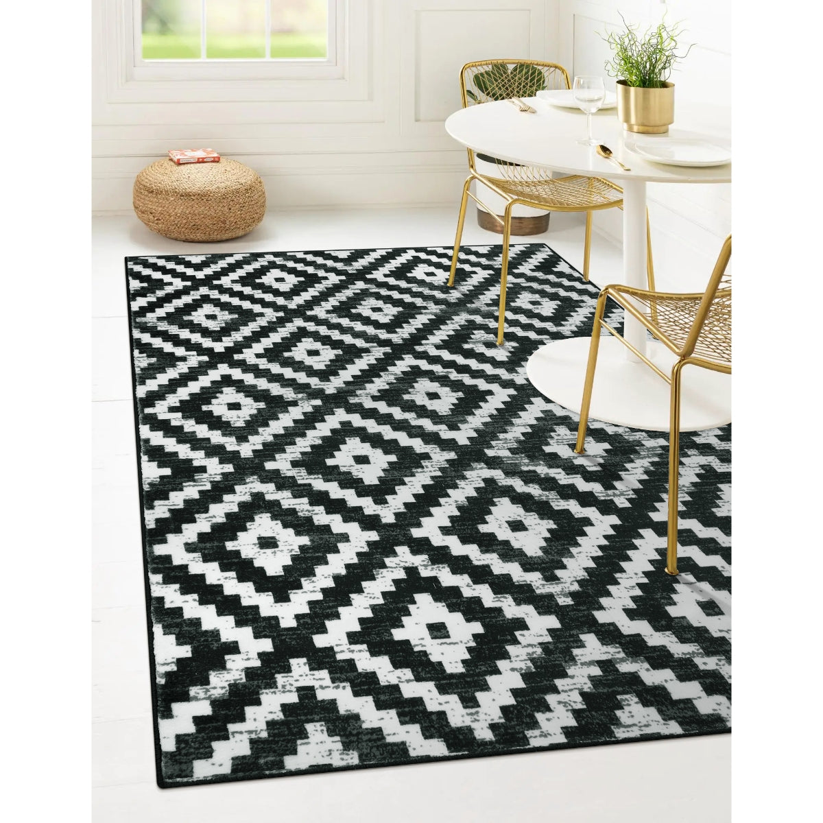 Clearance Joanne Washable Modern Moroccan Geometric Kilim Black Rug Clearance Rugs Lahome