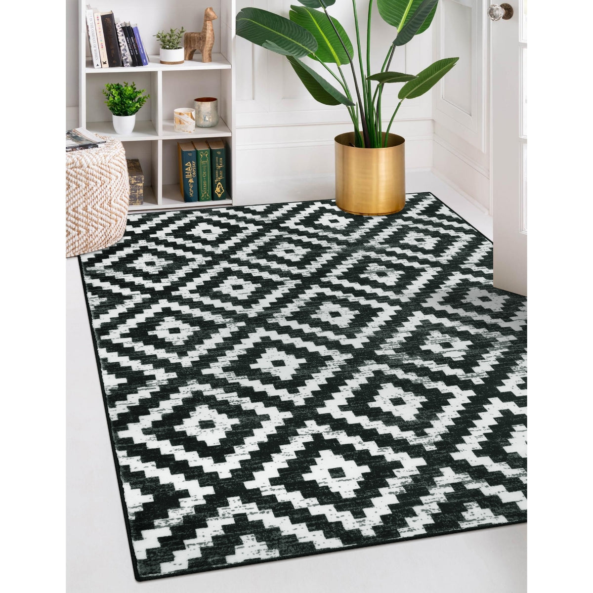 Clearance Joanne Washable Modern Moroccan Geometric Kilim Black Rug Clearance Rugs Lahome