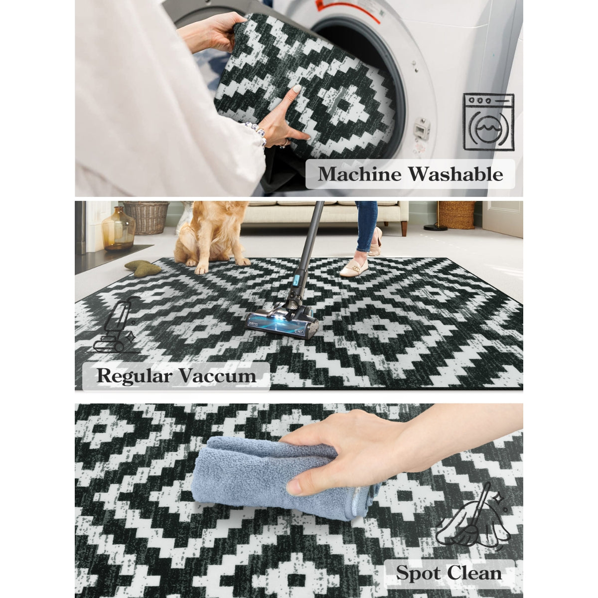 Clearance Joanne Washable Modern Moroccan Geometric Kilim Black Rug Clearance Rugs Lahome