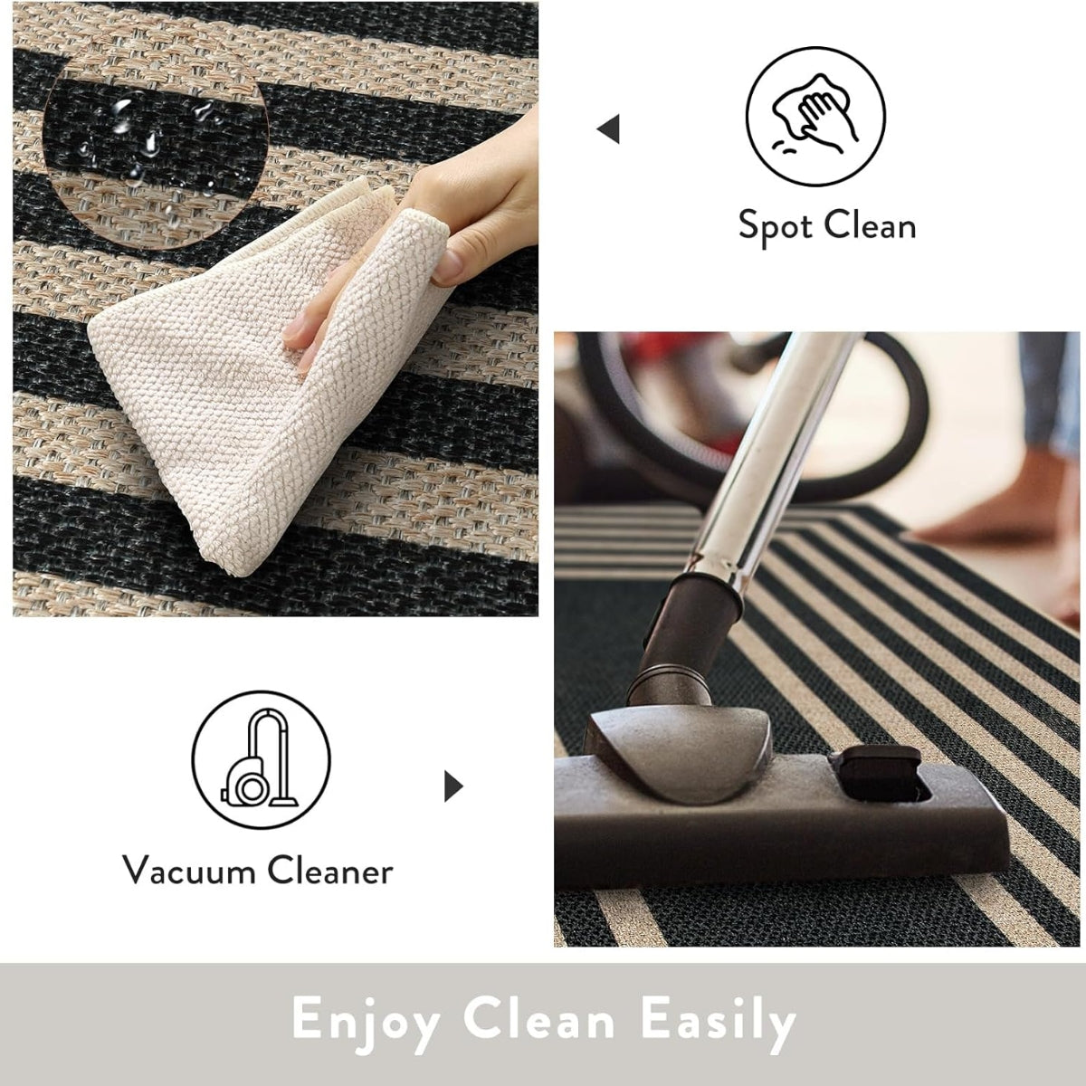 Liana Washable Modern Geometric Neutral Bordered Easy-Jute Black Indoor/Outdoor Rug Easy Jute Area Rug Lahome