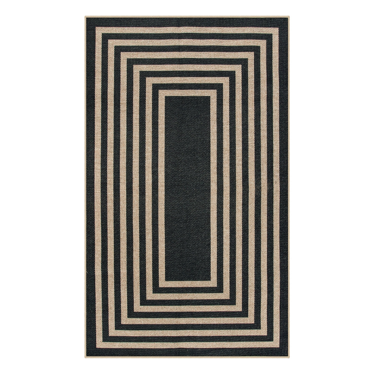 Liana Washable Modern Geometric Neutral Bordered Easy-Jute Black Indoor/Outdoor Rug Easy Jute Area Rug Lahome
