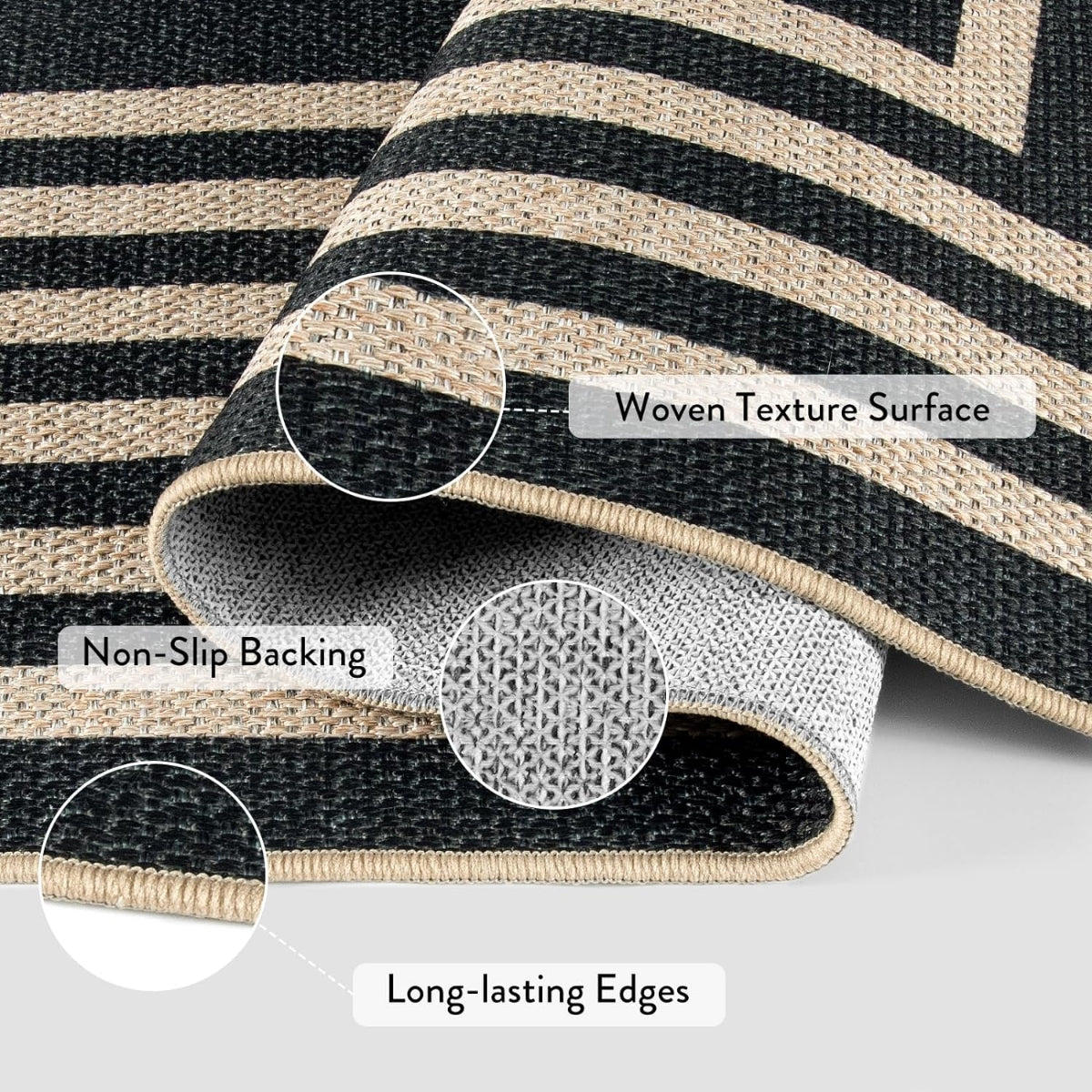 Liana Washable Modern Geometric Neutral Bordered Easy-Jute Black Indoor/Outdoor Rug Easy Jute Area Rug Lahome