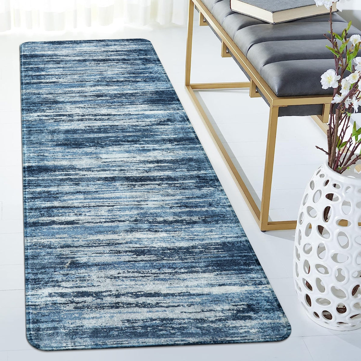 Clearance Nadia Washable Modern Ombre Abstract 2x6 Blue Rug Clearance Rugs Lahome