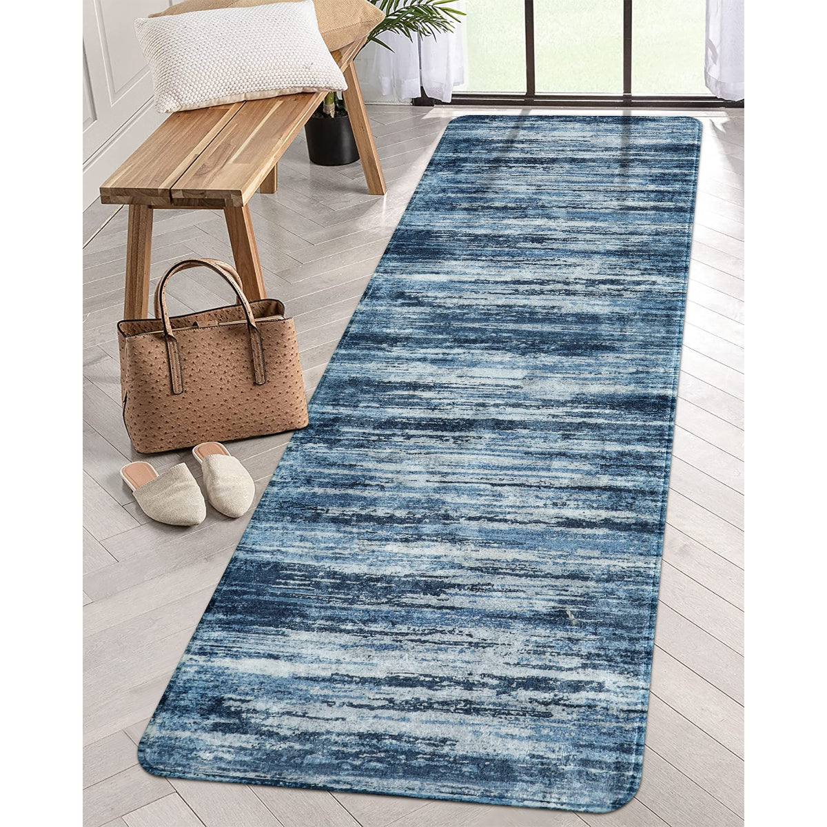Clearance Nadia Washable Modern Ombre Abstract 2x6 Blue Rug Clearance Rugs Lahome