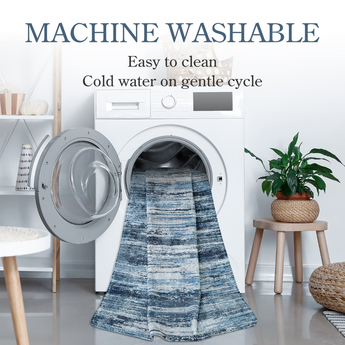 Clearance Nadia Washable Modern Ombre Abstract 2x6 Blue Rug Clearance Rugs Lahome