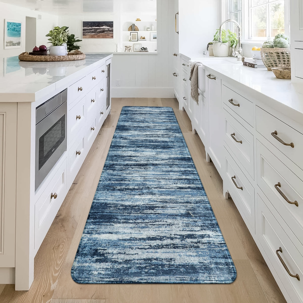 Clearance Nadia Washable Modern Ombre Abstract 2x6 Blue Rug Clearance Rugs Lahome