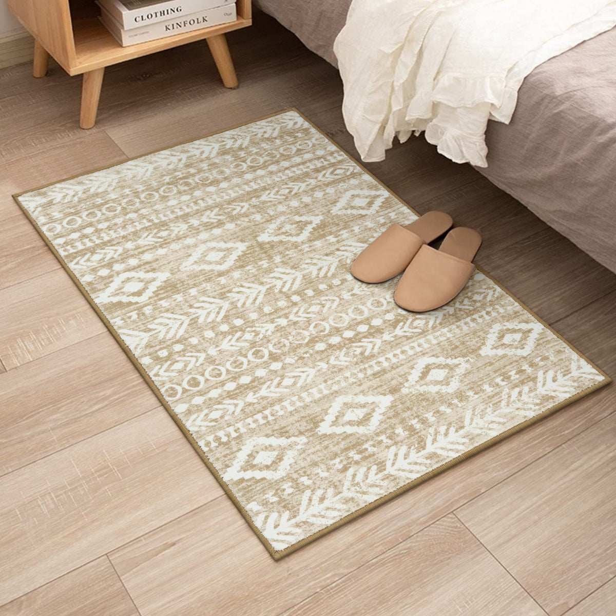 Varena Washable Modern Rustic Farmhouse Moroccan Tribal Tan/White Rug Area Rugs Lahome