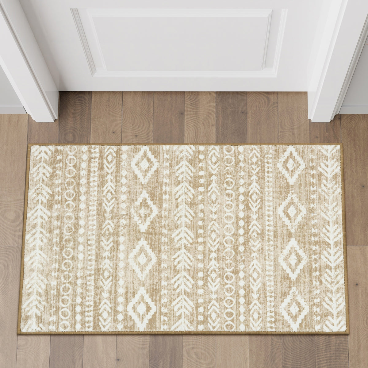 Varena Washable Modern Rustic Farmhouse Moroccan Tribal Tan/White Rug Area Rugs Lahome