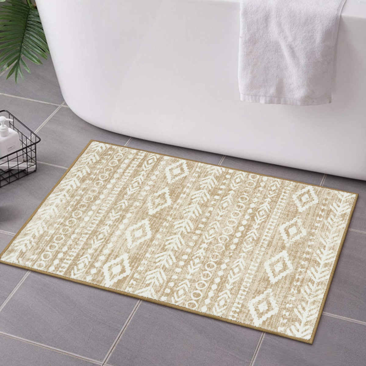 Varena Washable Modern Rustic Farmhouse Moroccan Tribal Tan/White Rug Area Rugs Lahome