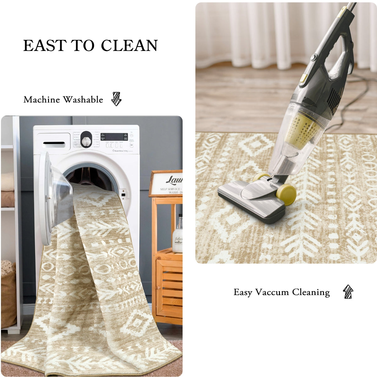 Varena Washable Modern Rustic Farmhouse Moroccan Tribal Tan/White Rug Area Rugs Lahome
