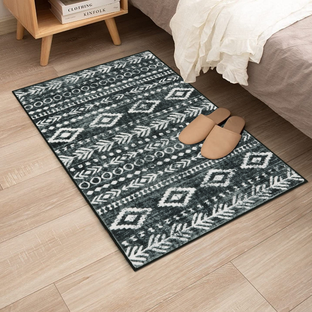 Varena Washable Modern Rustic Farmhouse Moroccan Tribal Black/White Rug Area Rugs Lahome