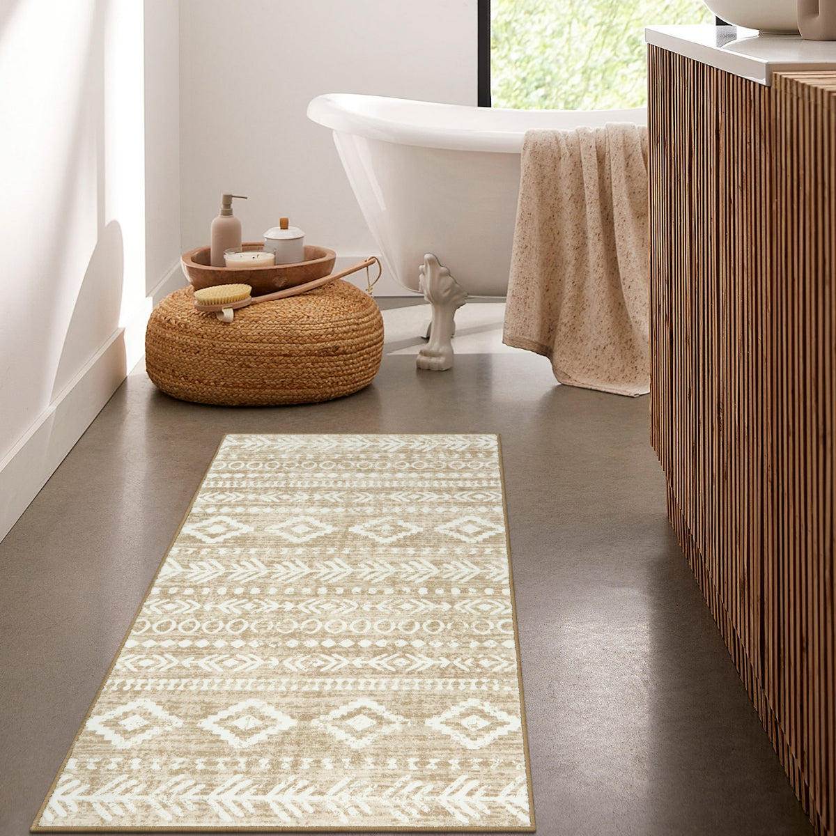 Varena Washable Modern Rustic Farmhouse Moroccan Tribal Tan/White Rug Area Rugs Lahome