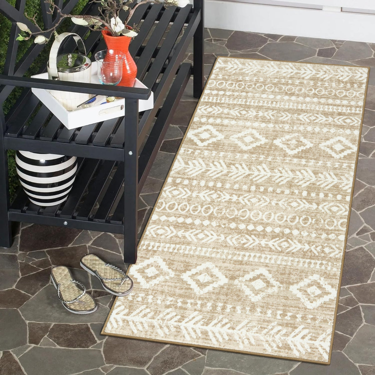 Varena Washable Modern Rustic Farmhouse Moroccan Tribal Tan/White Rug Area Rugs Lahome