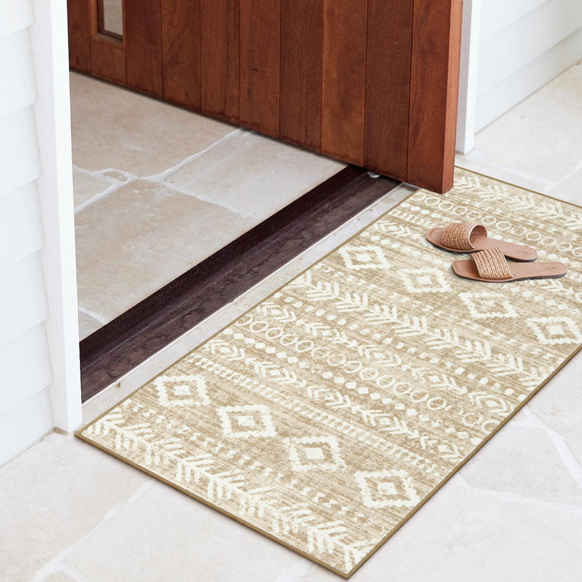 Varena Washable Modern Rustic Farmhouse Moroccan Tribal Tan/White Rug Area Rugs Lahome