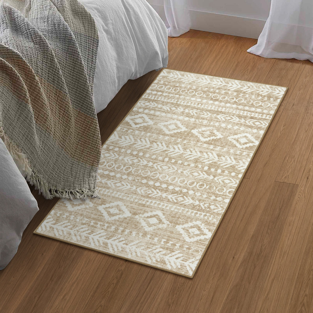Varena Washable Modern Rustic Farmhouse Moroccan Tribal Tan/White Rug Area Rugs Lahome