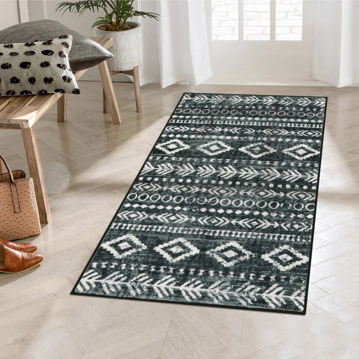 Varena Washable Modern Rustic Farmhouse Moroccan Tribal Black/White Rug Area Rugs Lahome