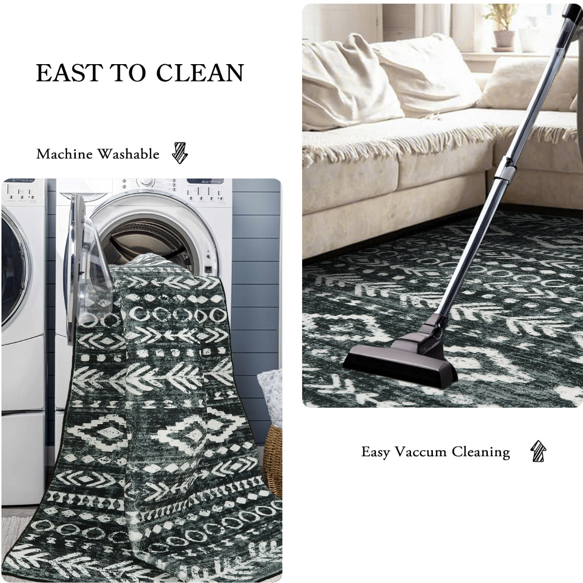 Varena Washable Modern Rustic Farmhouse Moroccan Tribal Black/White Rug Area Rugs Lahome