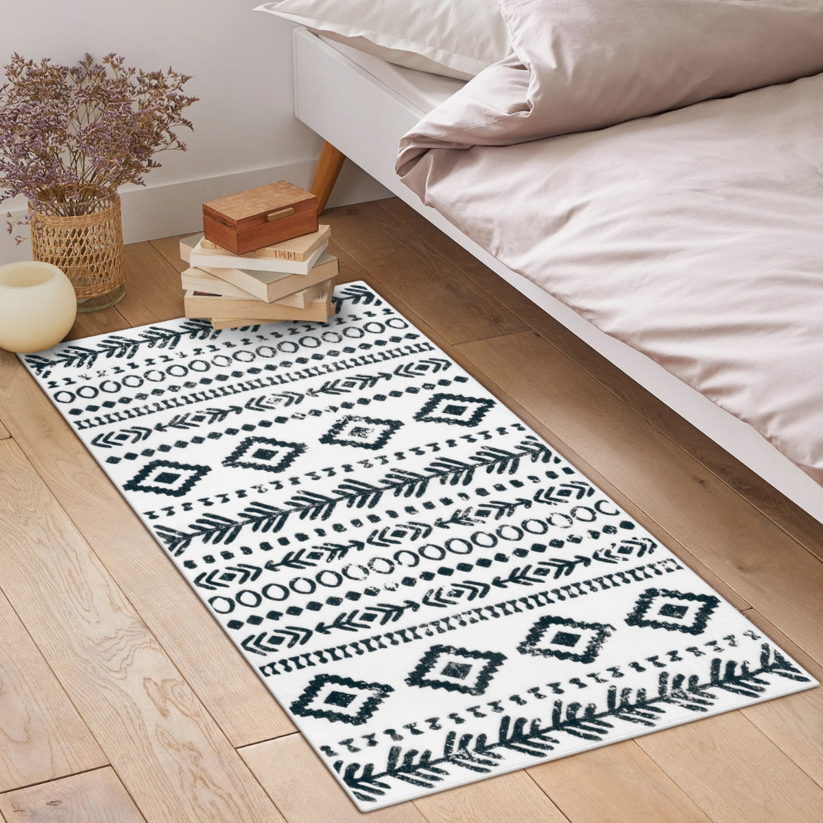 Varena Washable Modern Rustic Farmhouse Moroccan Tribal White/Black Rug Area Rugs Lahome