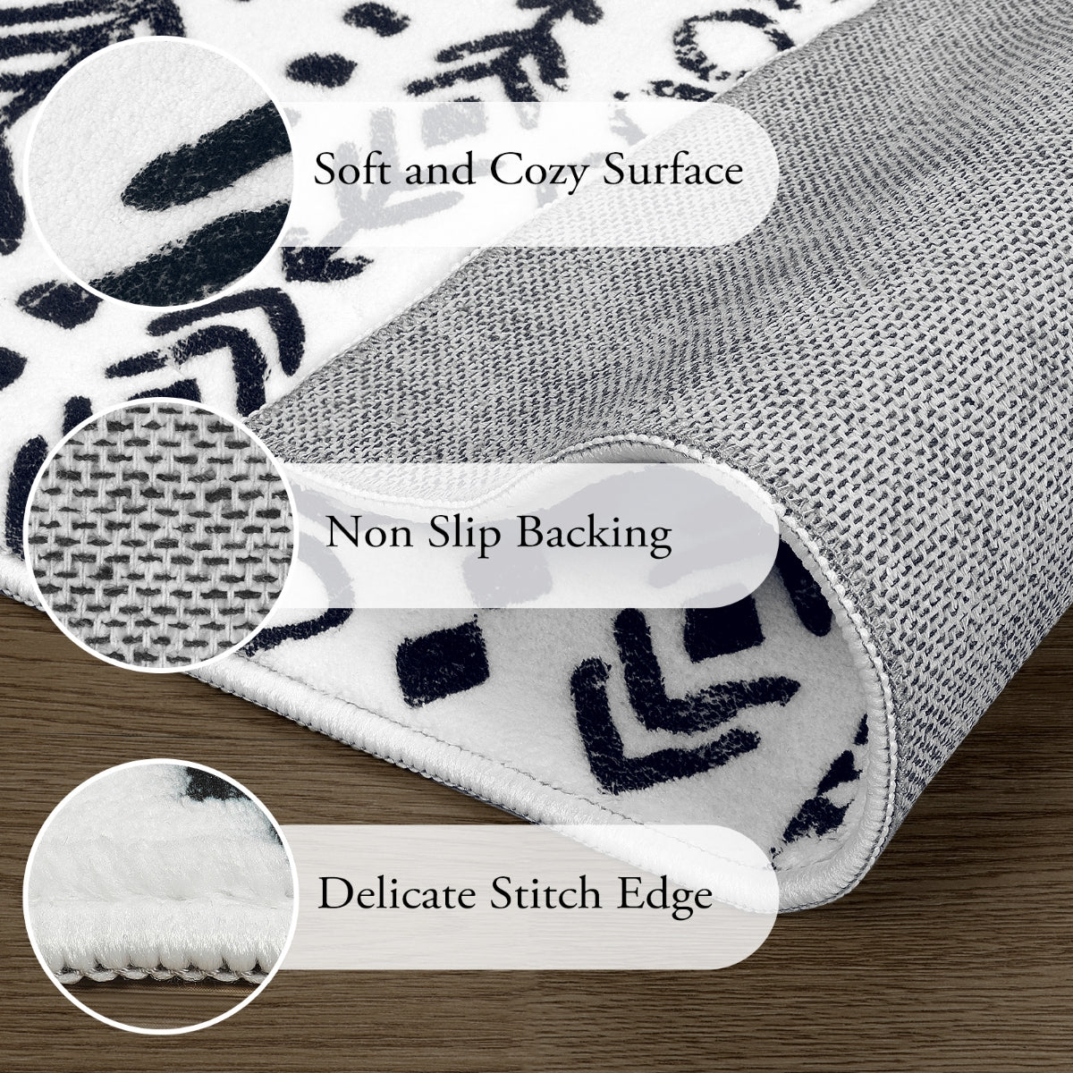Varena Washable Modern Rustic Farmhouse Moroccan Tribal White/Black Rug Area Rugs Lahome