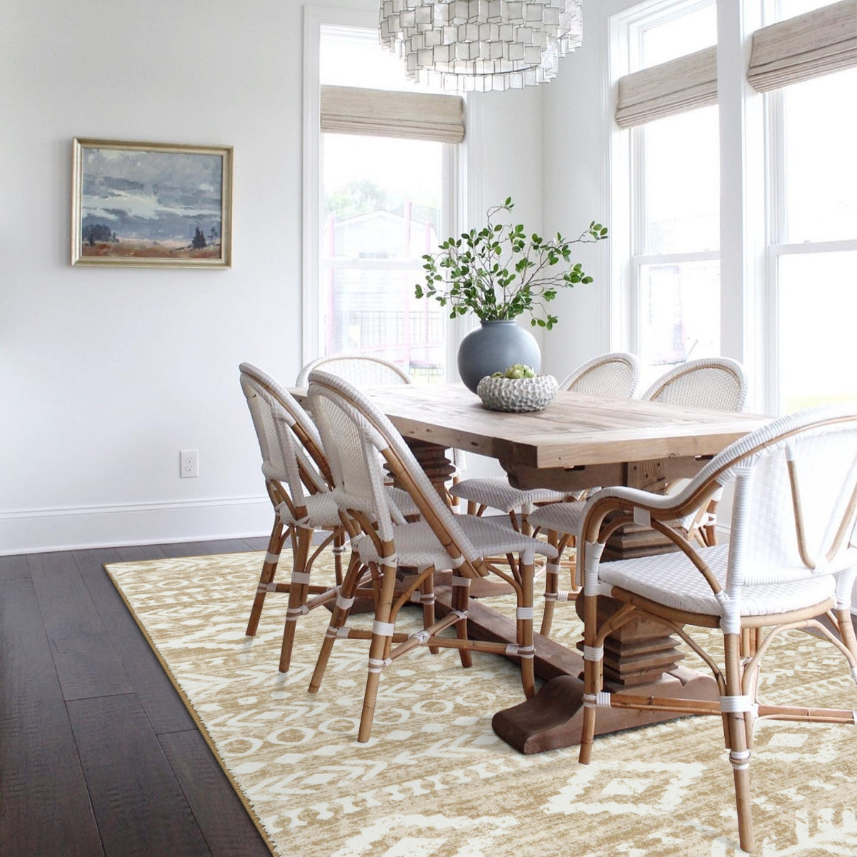 Varena Washable Modern Rustic Farmhouse Moroccan Tribal Tan/White Rug Area Rugs Lahome