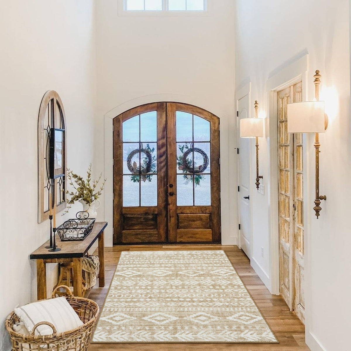 Varena Washable Modern Rustic Farmhouse Moroccan Tribal Tan/White Rug Area Rugs Lahome