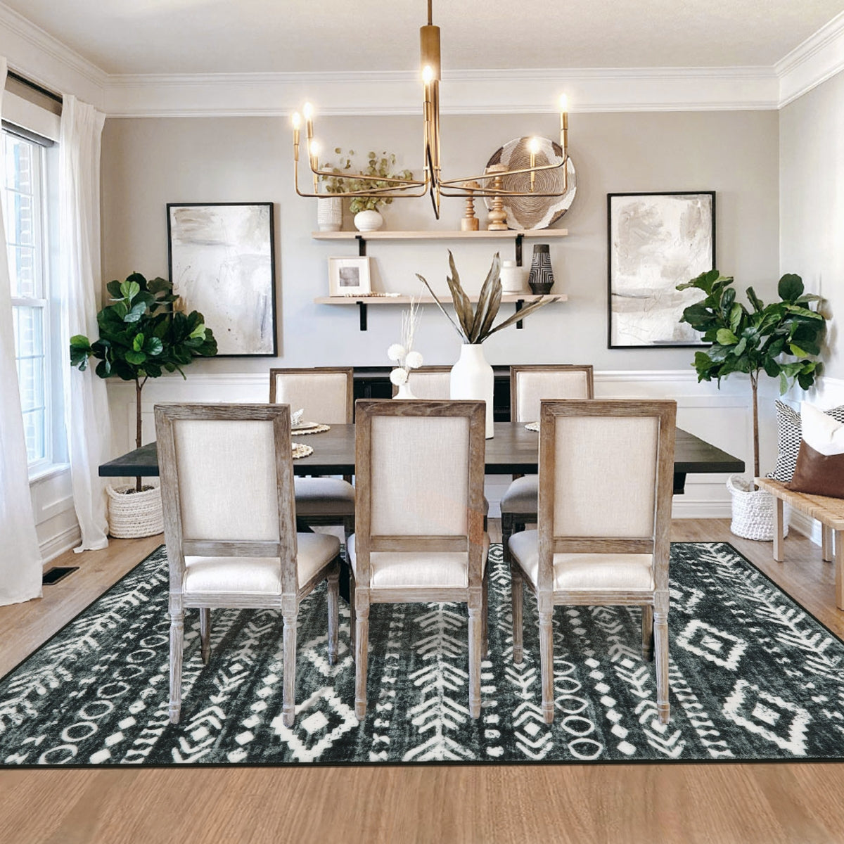Varena Washable Modern Rustic Farmhouse Moroccan Tribal Black/White Rug Area Rugs Lahome