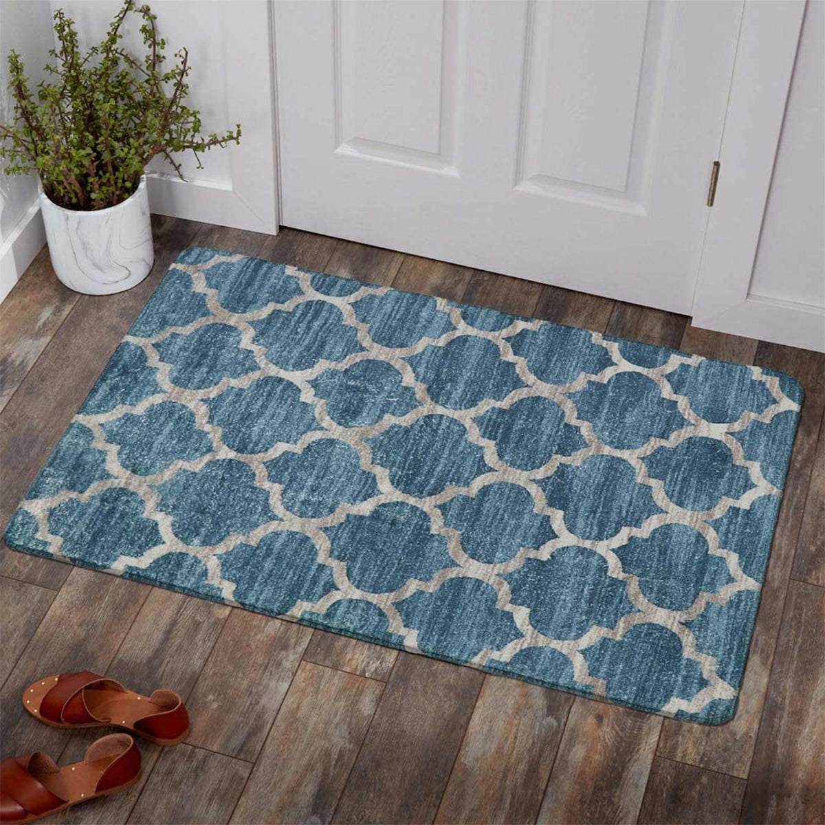 Meline Washable Classic Moroccan Trellis Fathom Blue Rug Clearance Rugs Lahome
