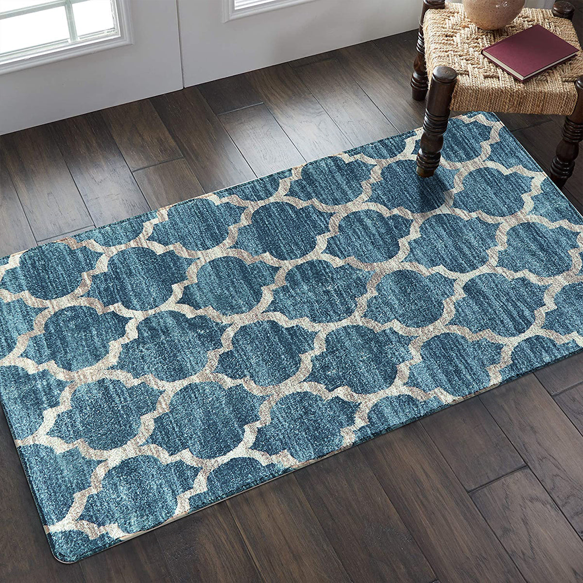 Meline Washable Classic Moroccan Trellis Fathom Blue Rug Clearance Rugs Lahome 2' x 4'