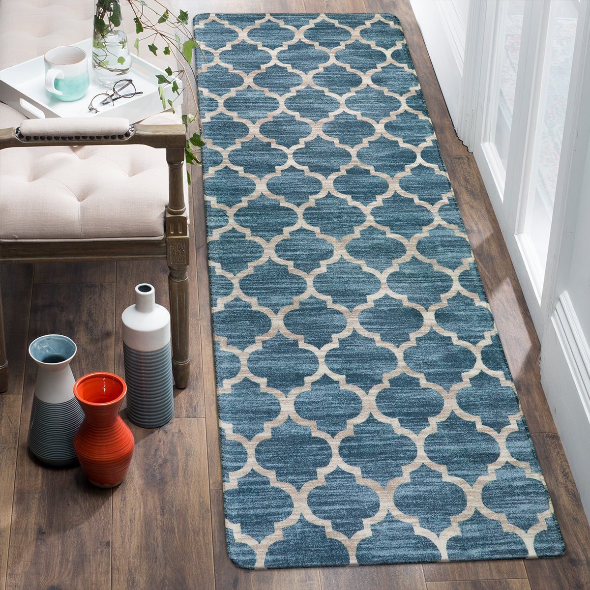 Meline Washable Classic Moroccan Trellis Fathom Blue Rug Clearance Rugs Lahome