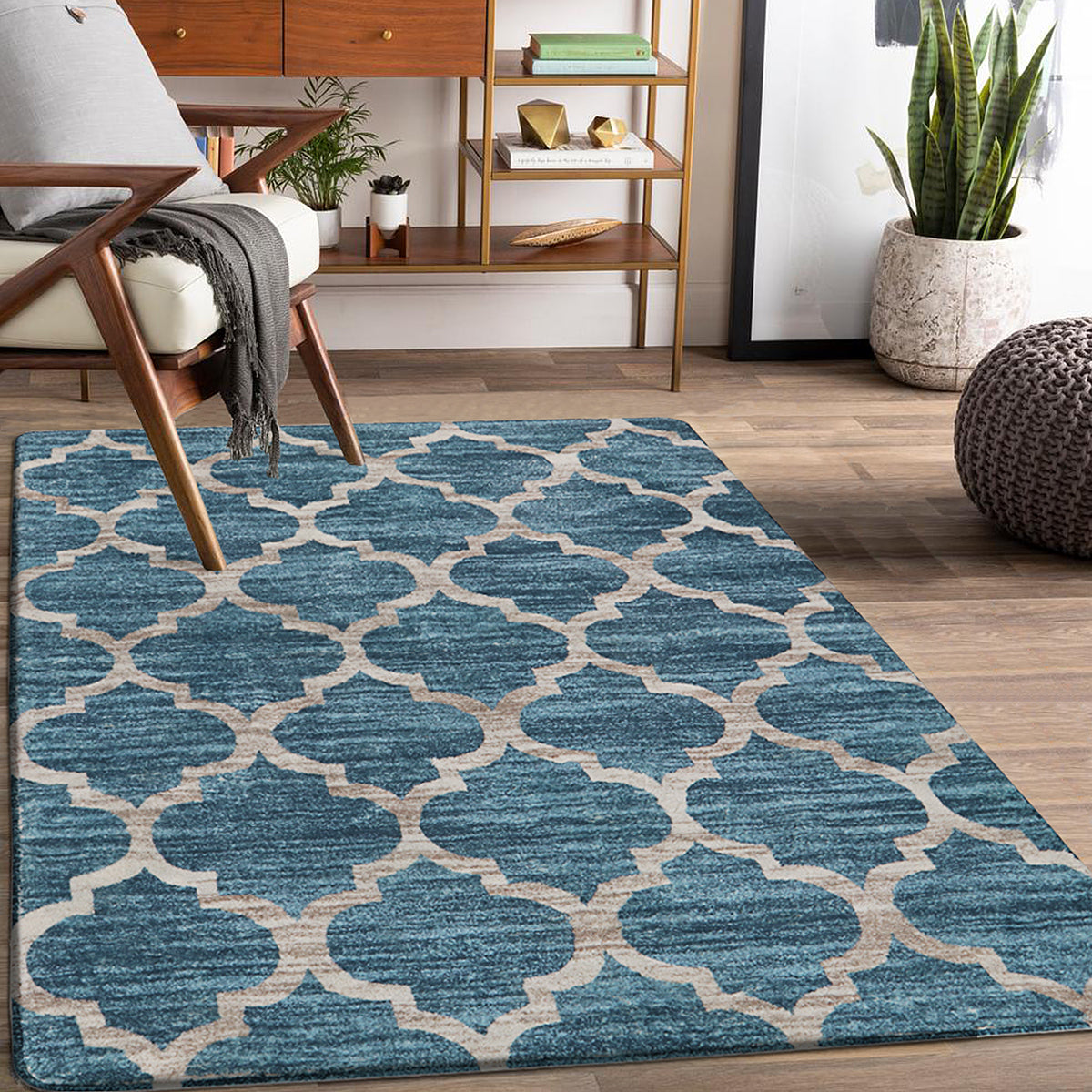 Meline Washable Classic Moroccan Trellis Fathom Blue Rug Clearance Rugs Lahome 4' x 6'